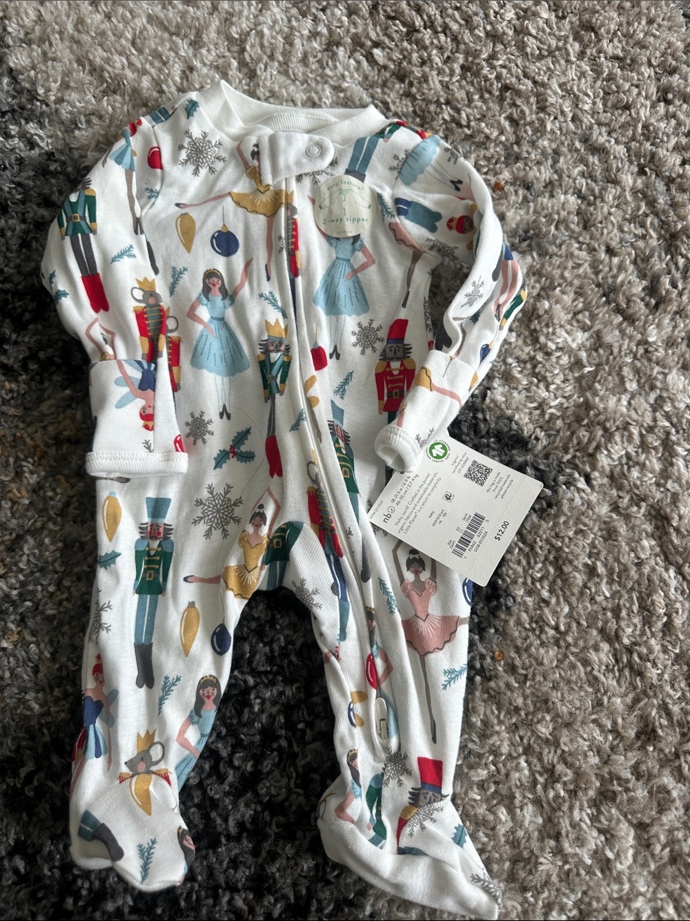White Nutcracker & Ballerina Print Baby One-Piece
